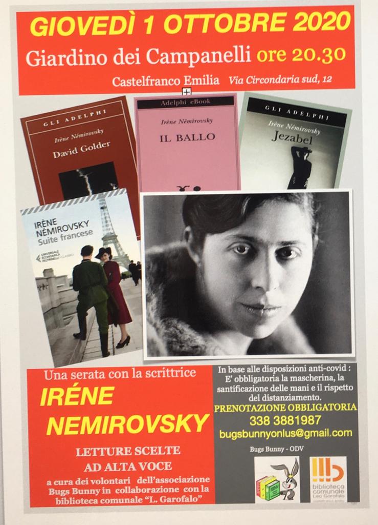 1 ottobre -  Serata con le letture di Irène Nemirosky
